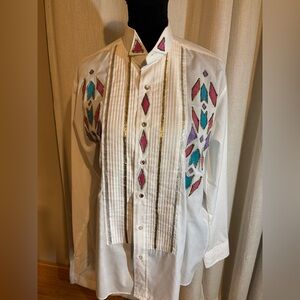 Chic White Blouse with Colorful Embroidery